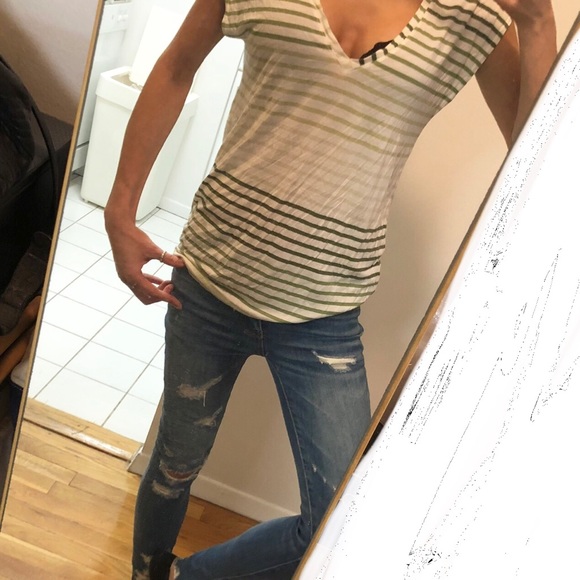 H&M Striped V-Neck T-Shirt/Tee *NEW* see size note - Picture 4 of 4